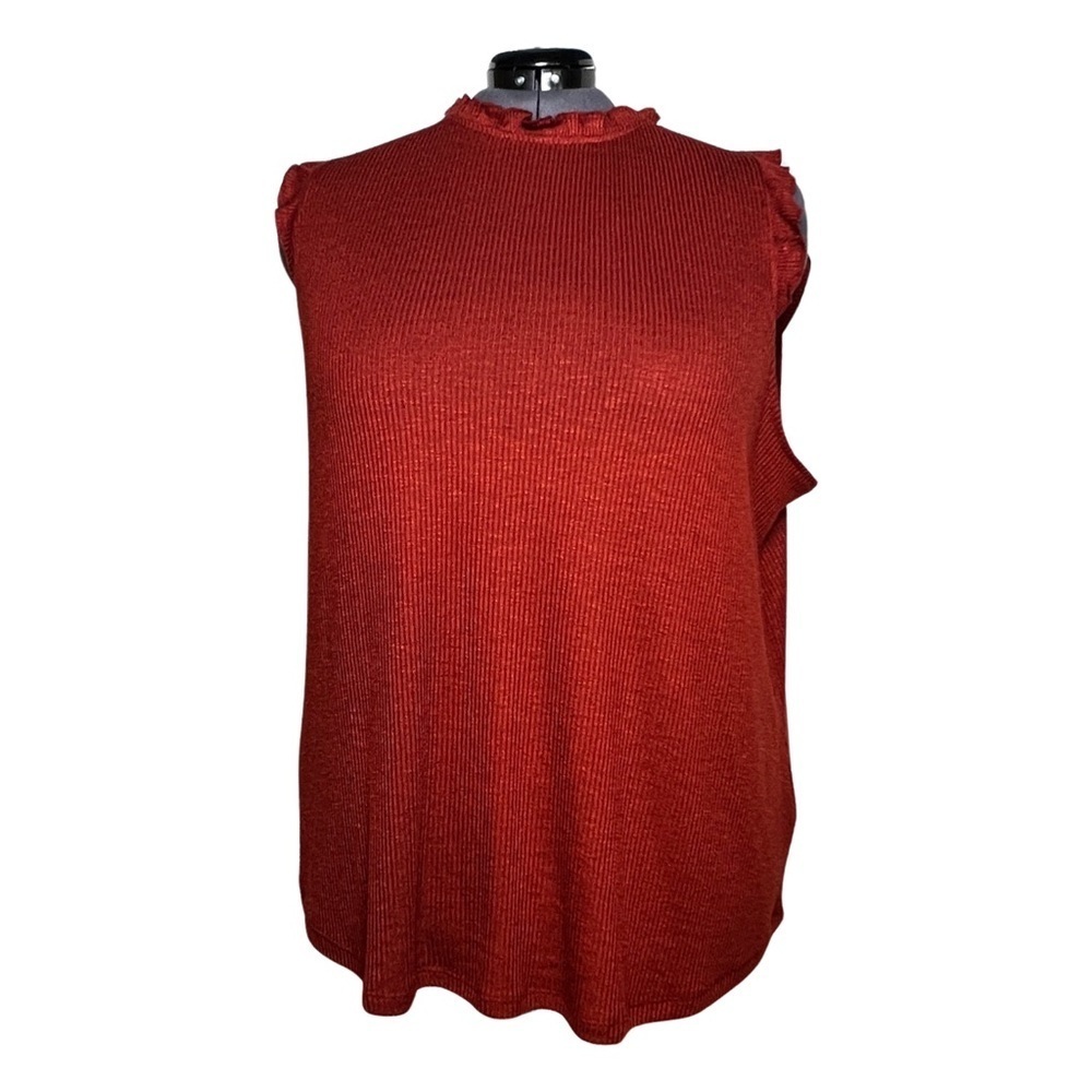 Maurices Deep Red Ribbed Tank with Ruffled Collar and Sleeve (Size 3X)